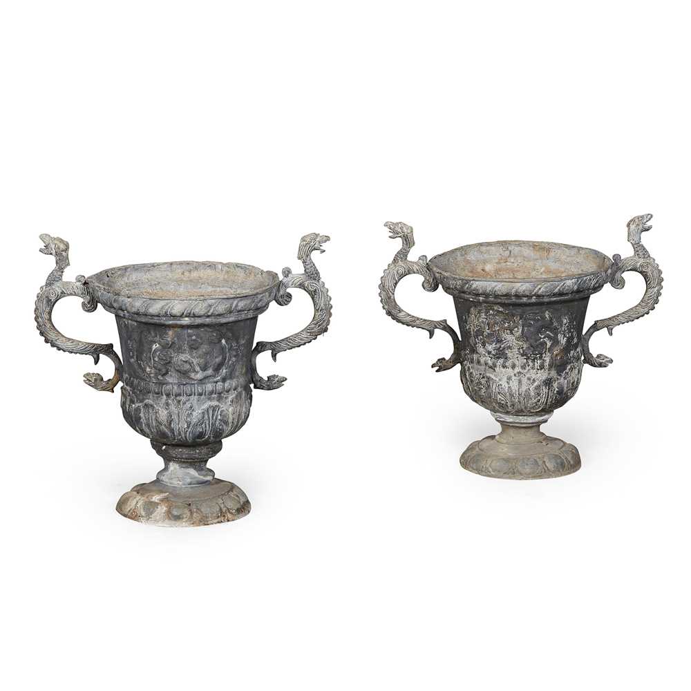 Appraisal: PAIR OF BAROQUE STYLE CAST LEAD URNS TH EARLY TH