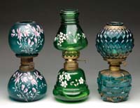 Appraisal: THREE MINI LAMPS S - Teal green Pineapple in the