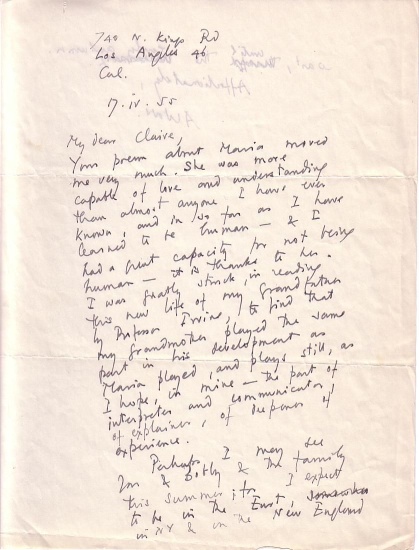 Appraisal: HUXLEY ALDOUS Autograph Letter Signed Aldous to Claire Nicolas White