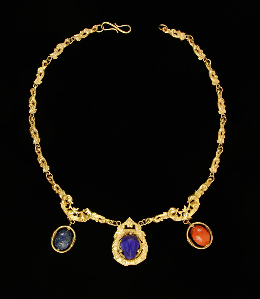 Appraisal: - K Gold Necklace K gold necklace with cabochon scarabs