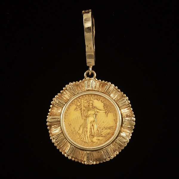 Appraisal: LADIES' VINTAGE GOLD COIN PENDANT diameter Five dollar gold Liberty