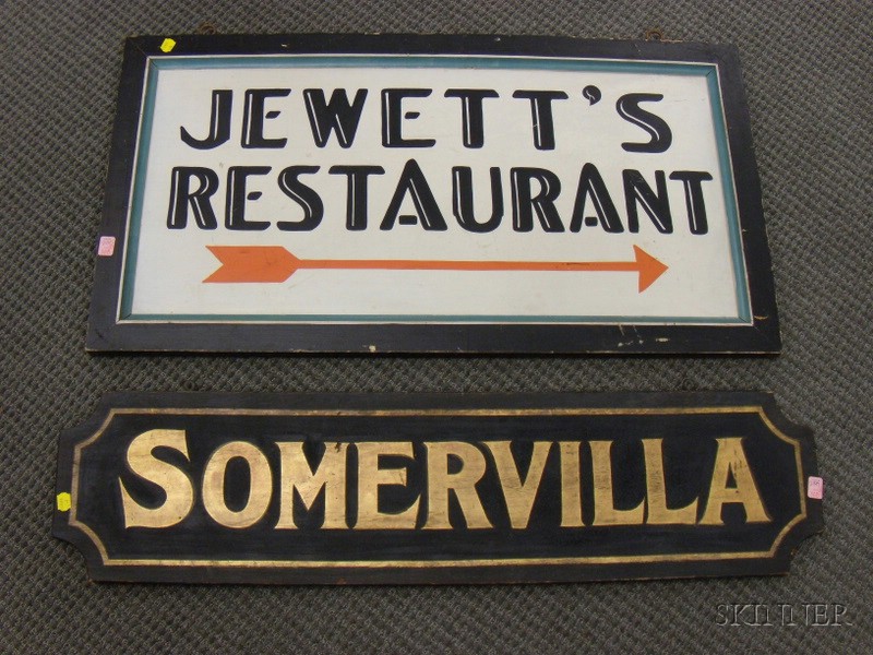 Appraisal: Gilt and Black-painted Wooden Somervilla Sign and a Vintage Painted