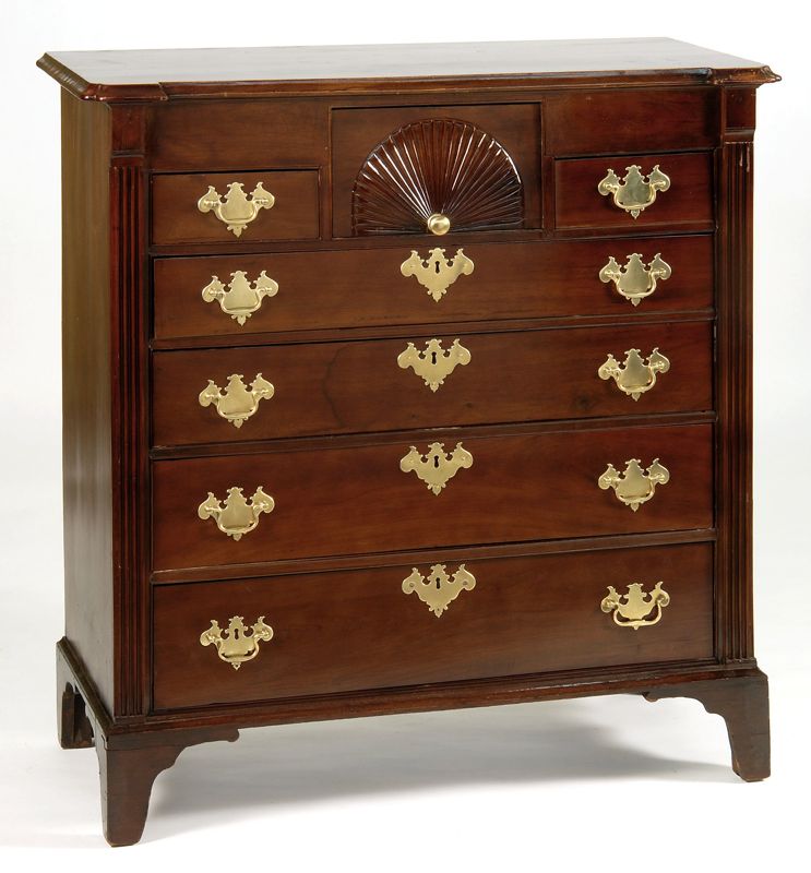 Appraisal: ANTIQUE AMERICAN CHIPPENDALE SEMI-TALL CHEST MassachusettsIn mahogany with three short