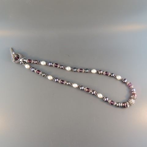 Appraisal: Pearl and Sterling Necklace garnet colored beads throughout