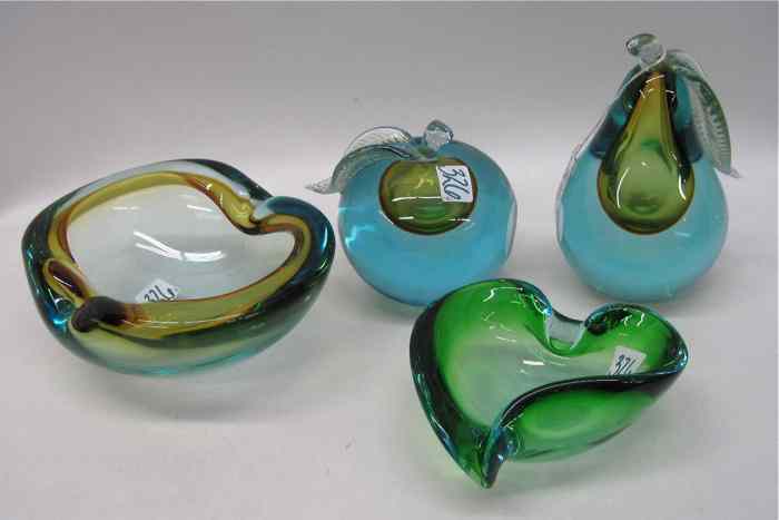 Appraisal: FOUR PIECES MURANO ART GLASS set of fruit pear ''H