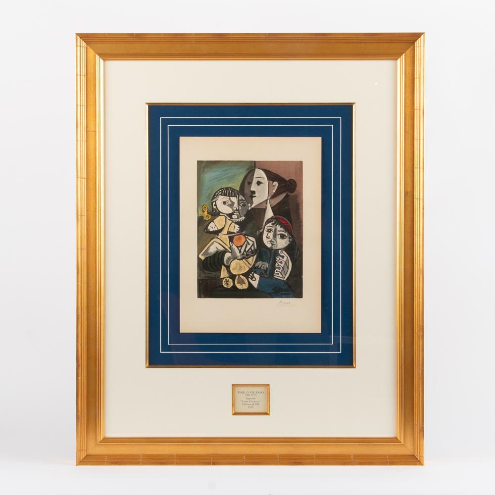 Appraisal: AFTER PICASSO MOTHER CHILDREN WITH ORANGE POCHOIR An original limited