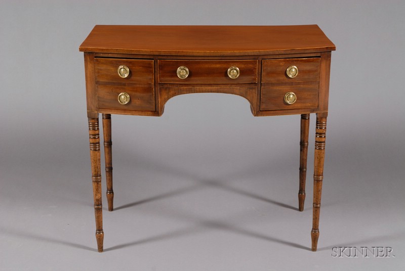 Appraisal: Diminutive Regency Mahogany Sideboard early th century bowfronted top and