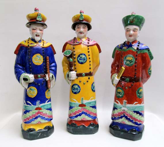 Appraisal: CHINESE PORCELAIN FIGURES three standing male figures each finely glazed