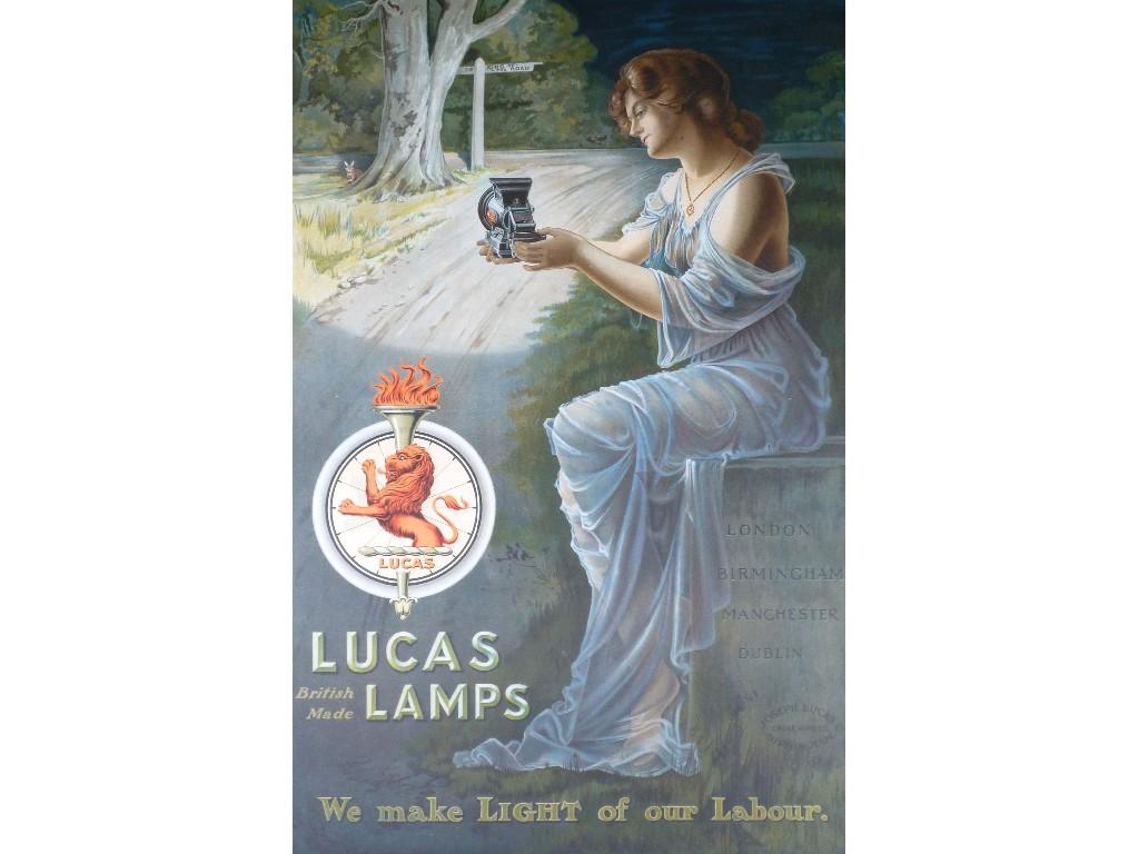 Appraisal: LUCAS LAMPS CIRCA ORIGINAL CHROMOLITHOGRAPHIC ADVERTISING POSTER 'Lucas British Made