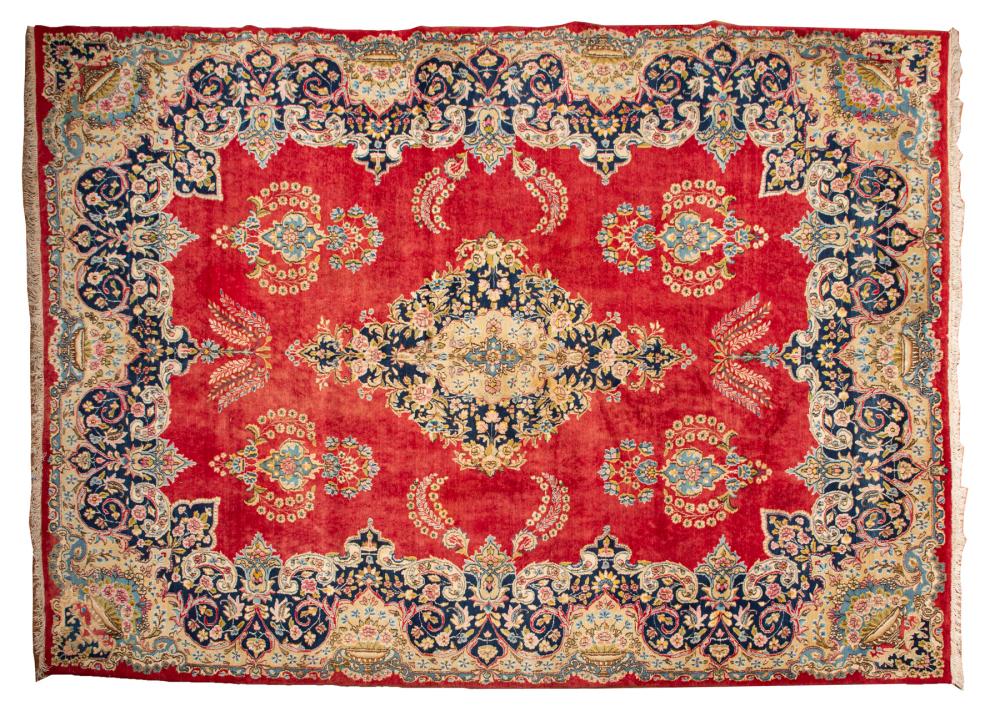 Appraisal: PERSIAN KERMAN CARPETPersian Kerman Carpet red blue and cream ground