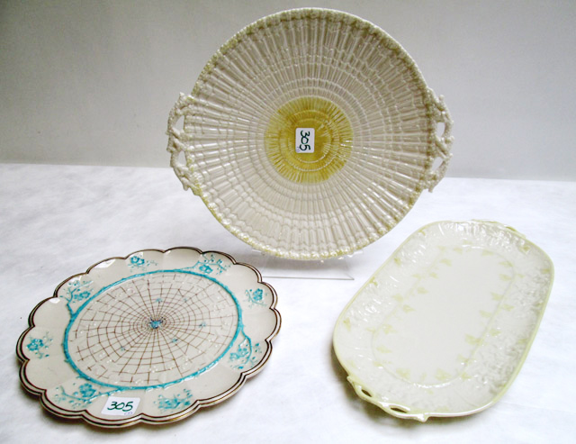 Appraisal: THREE PIECES OF BELLEEK PARIAN PORCELAIN consisting of Thorn and