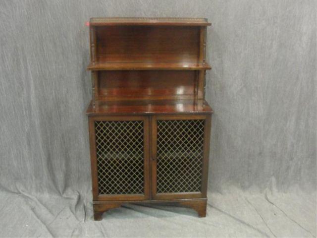 Appraisal: Mahogany Etagere with Grill Doors From a Scarsdale estate Dimensions