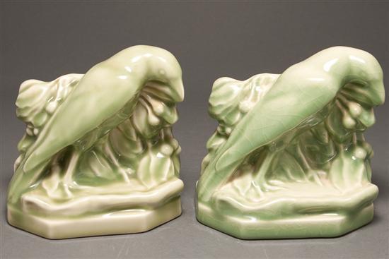 Appraisal: Two Rookwood glazed art pottery bird-form bookends marked with bird