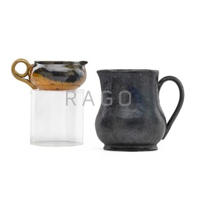 Appraisal: GEORGE OHR - Pitcher gunmetal glaze and creamer green ochre