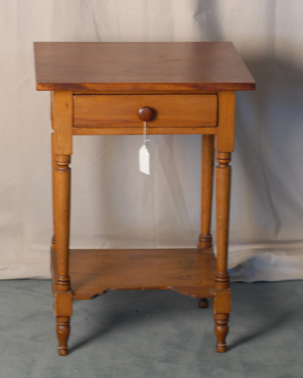 Appraisal: th C Sheraton-style Single-drawer Table mixed woods lower shelf dovetailed