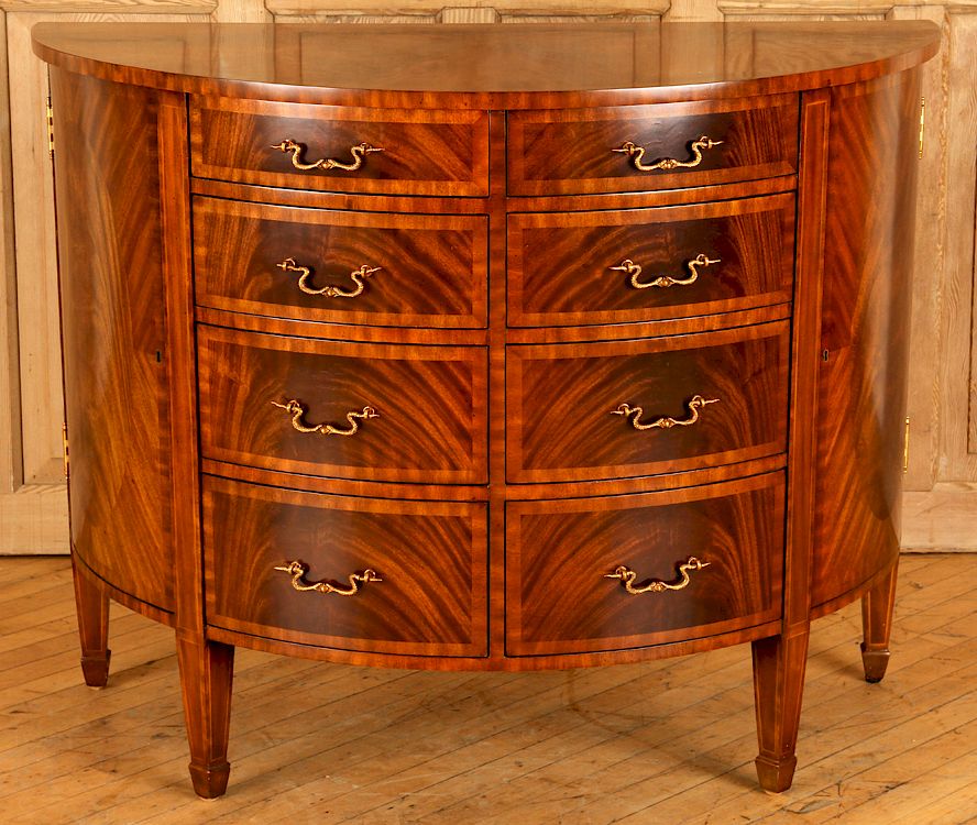 Appraisal: MAHOGANY DEMILUNE COMMODE BY MAITLAND SMITH A mahogany demilune eight