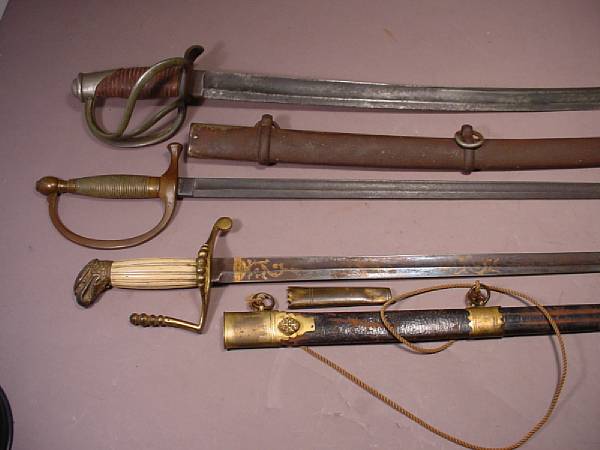 Appraisal: Lot of three military swords Comprising American eagle pommel artillery