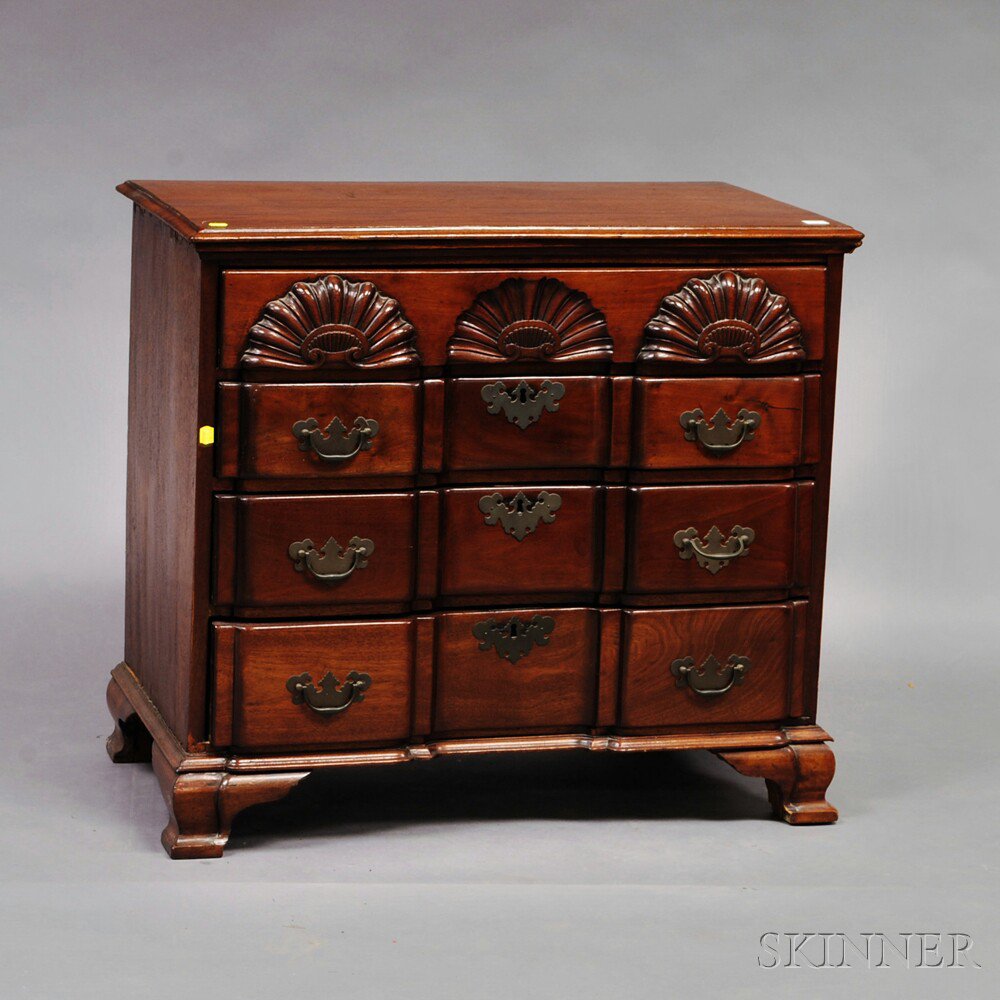 Appraisal: Chippendale-style Mahogany Shell-carved Block-front Chest of Drawers the molded overhanging