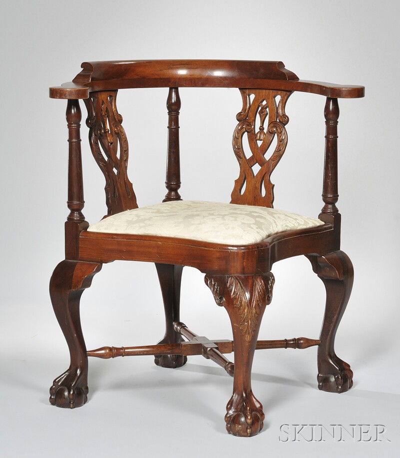 Appraisal: Chippendale-style Carved Mahogany Roundabout Chair with upholstered slip seat