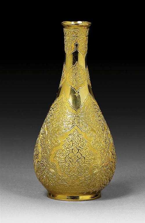 Appraisal: THREE ISFAHAN GOLD VASES ca Yellow gold g Three decorative