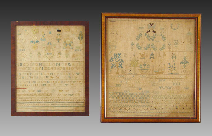 Appraisal: TWO TH C HAND WORKED SAMPLERS Dated Anno hand worked