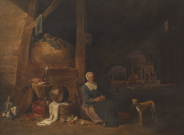 Appraisal: DUTCH SCHOOL TH CENTURY x Interior genre scene of woman