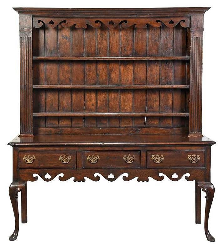 Appraisal: A Welsh Inlaid Oak Dresser and Rack British late th