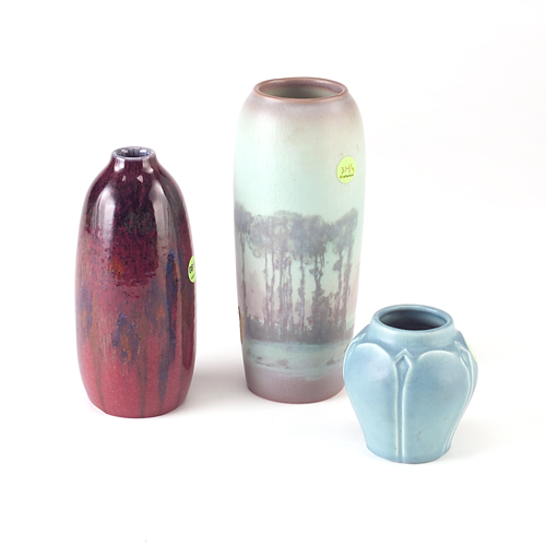 Appraisal: ROOKWOOD Three vases Scenic Vellum by Sally Coyne as-is Jewel