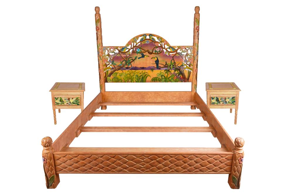 Appraisal: PAINTED CARVED BEDROOM SUITEcomprising a California king-sized bed and a