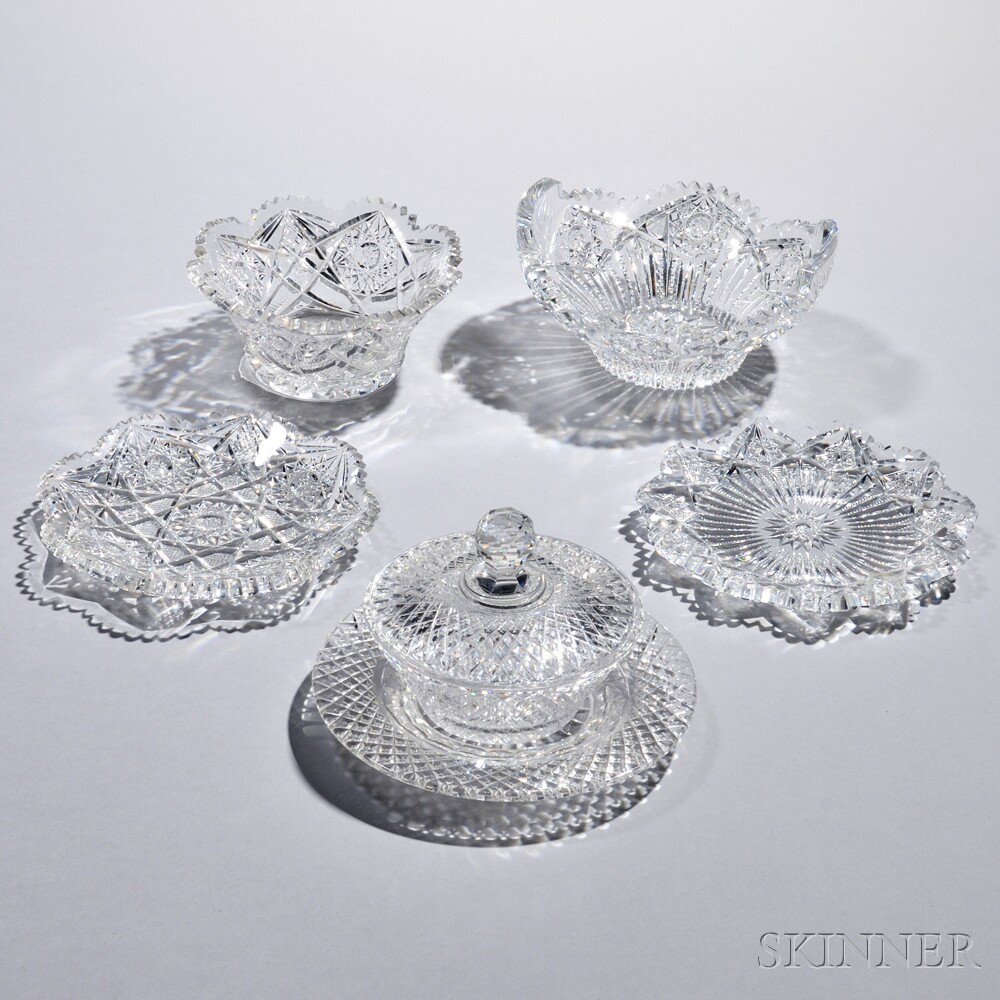 Appraisal: Three Cut Glass Dishes with Undertrays late th early th