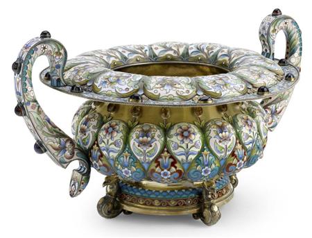 Appraisal: A Russian large silver-gilt and cloisonn enamel bowl Pavel Ovchinnikov