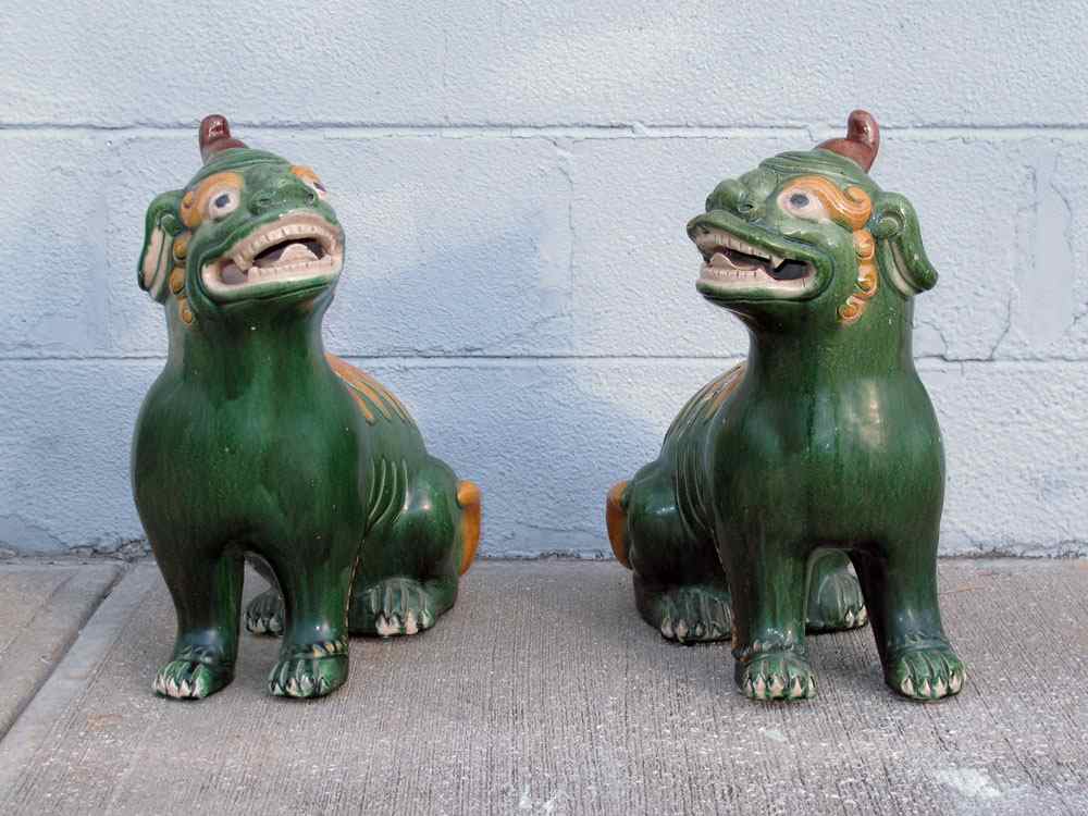 Appraisal: PAIR OF CHINESE FAIENCE FOO DOGS Approx '' h x