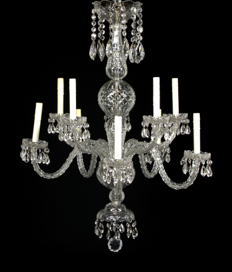 Appraisal: George III-Style Cut Glass Tiered Ten-Light Chandelier the stem cut