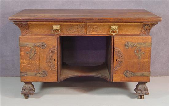 Appraisal: Gold Oak Partners' Desk Historic Revival circa Two drawers over