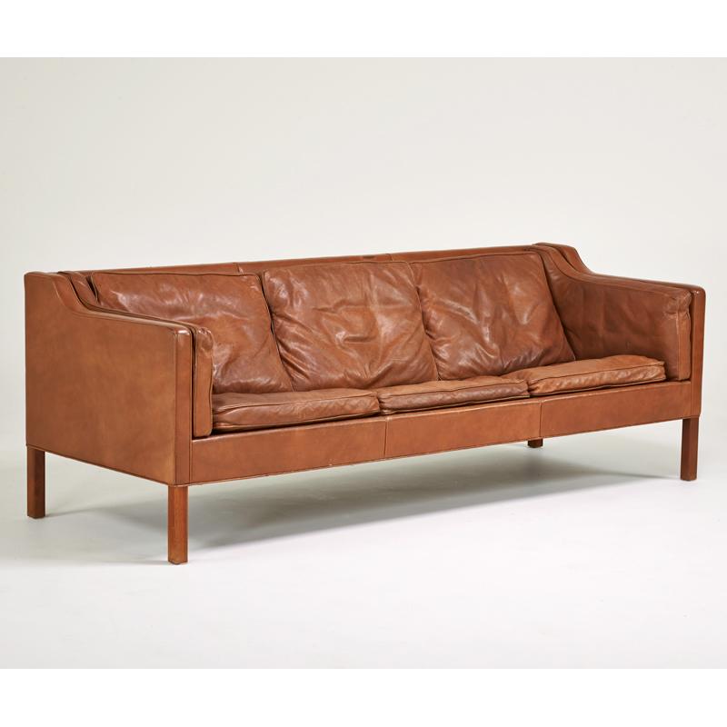 Appraisal: BORGE MOGENSEN Sofa Denmark s Teak leather Unmarked x x