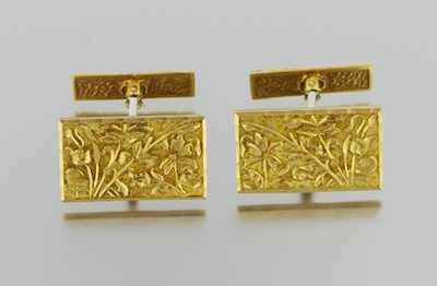 Appraisal: A Pair of Gold Cufflinks Tested k yellow gold cufflinks