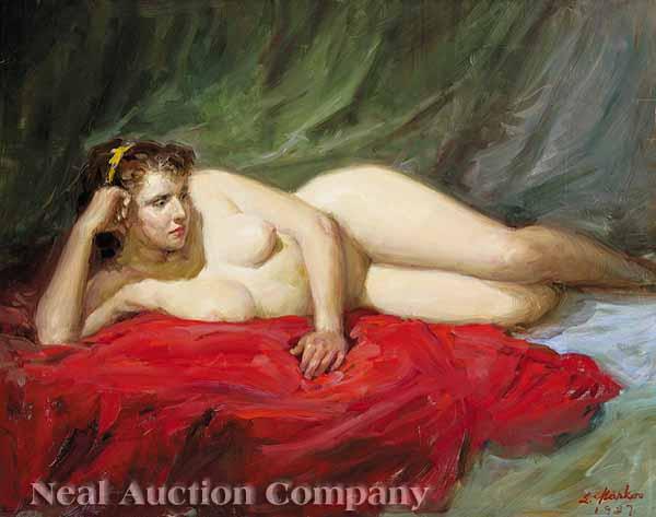 Appraisal: Lajos Markos Hungarian American - Reclining Nude oil on board