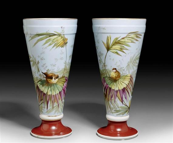 Appraisal: PAIR OF DECORATIVE ORNAMENTAL VASES WITH PLANT DECOR France circa