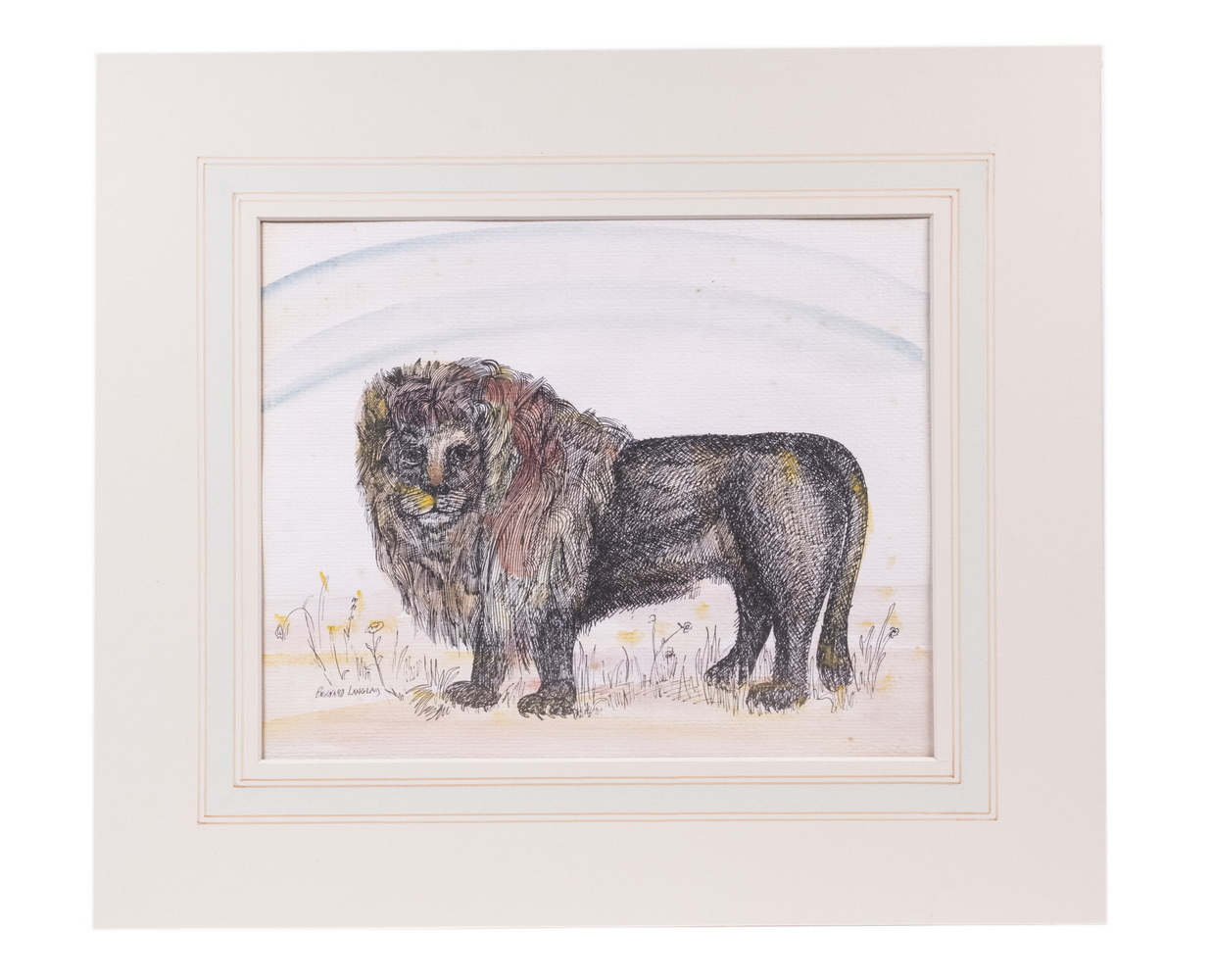 Appraisal: BERNARD LANGLAIS ME NY - Drawing of a Lion in