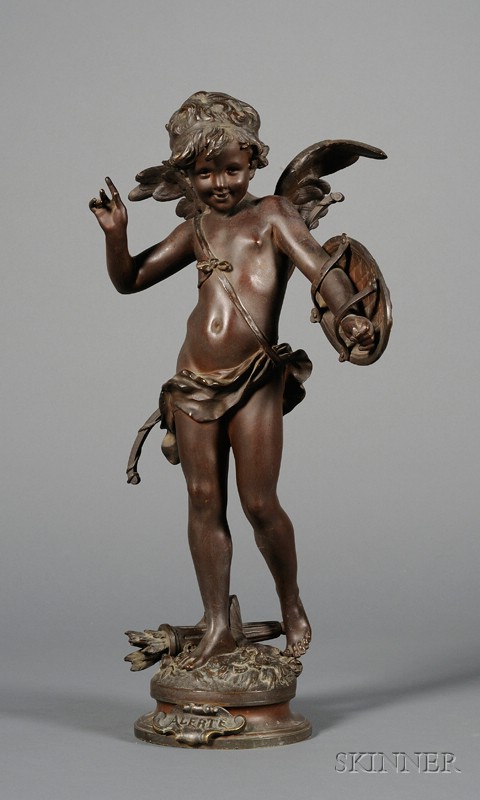 Appraisal: Auguste Moreau French - Bronze Figure of Alerte the standing