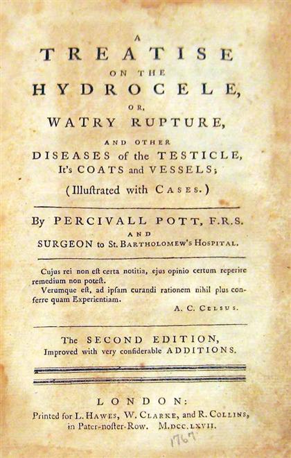 Appraisal: vols Medicine - th th-Century Imprints Pott Percivall A Treatise