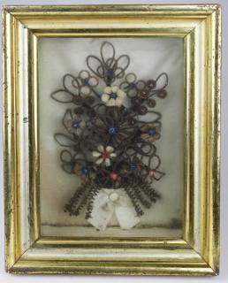 Appraisal: Mid Th C Hair Wreath Memorial In Lemon Gilt Frame