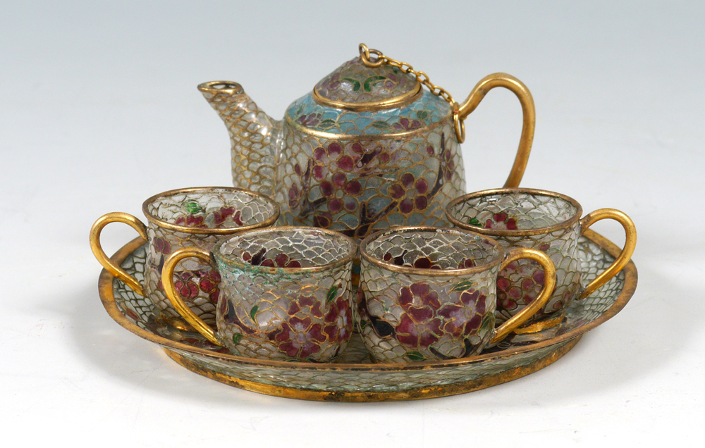 Appraisal: MINIATURE PLIQUE-A-JOUR TEA SET pieces total miniature or doll sized