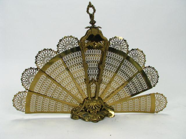 Appraisal: Vintage brass fireplace fan screen