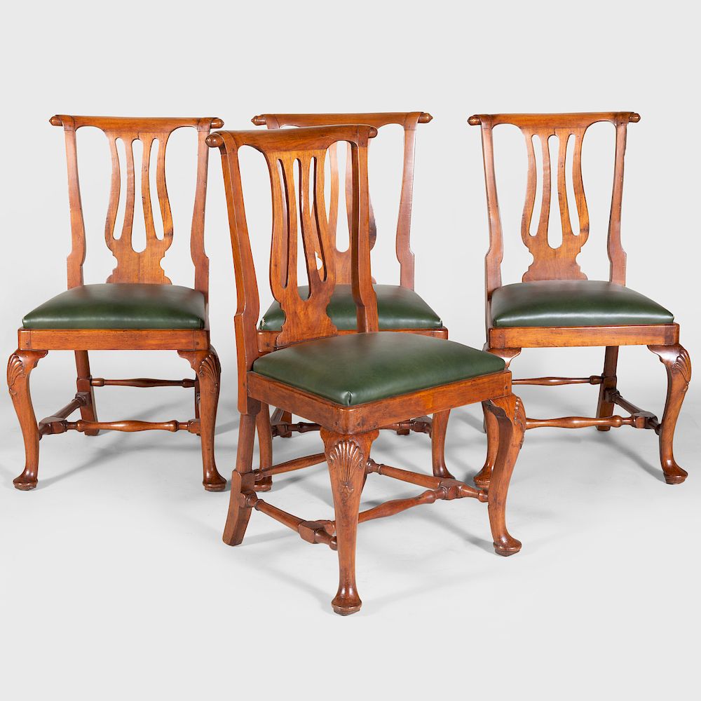 Appraisal: Four George II Style Mahogany Side Chairs Upholstered in green