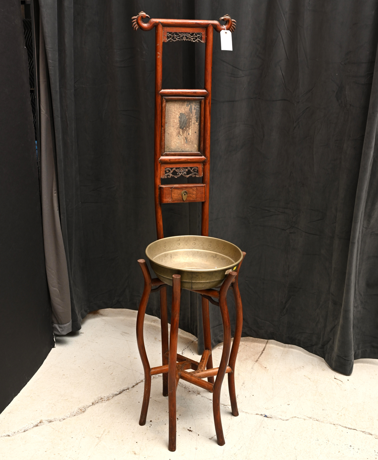 Appraisal: CHINESE HARDWOOD WASH STAND AND BOWL Qing Dynasty th th