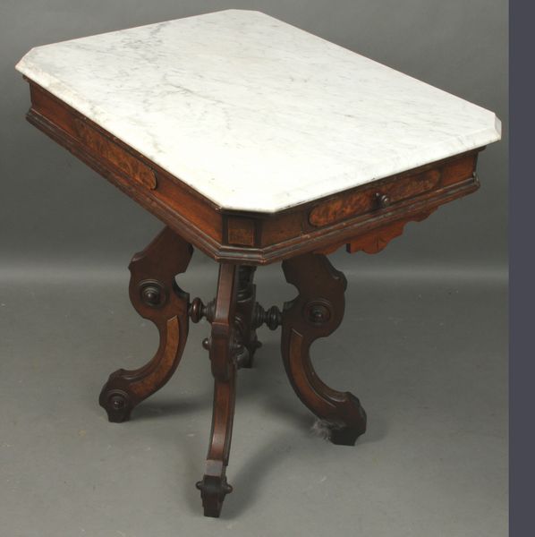 Appraisal: th Century Victorian walnut marble-top table with drawer h x