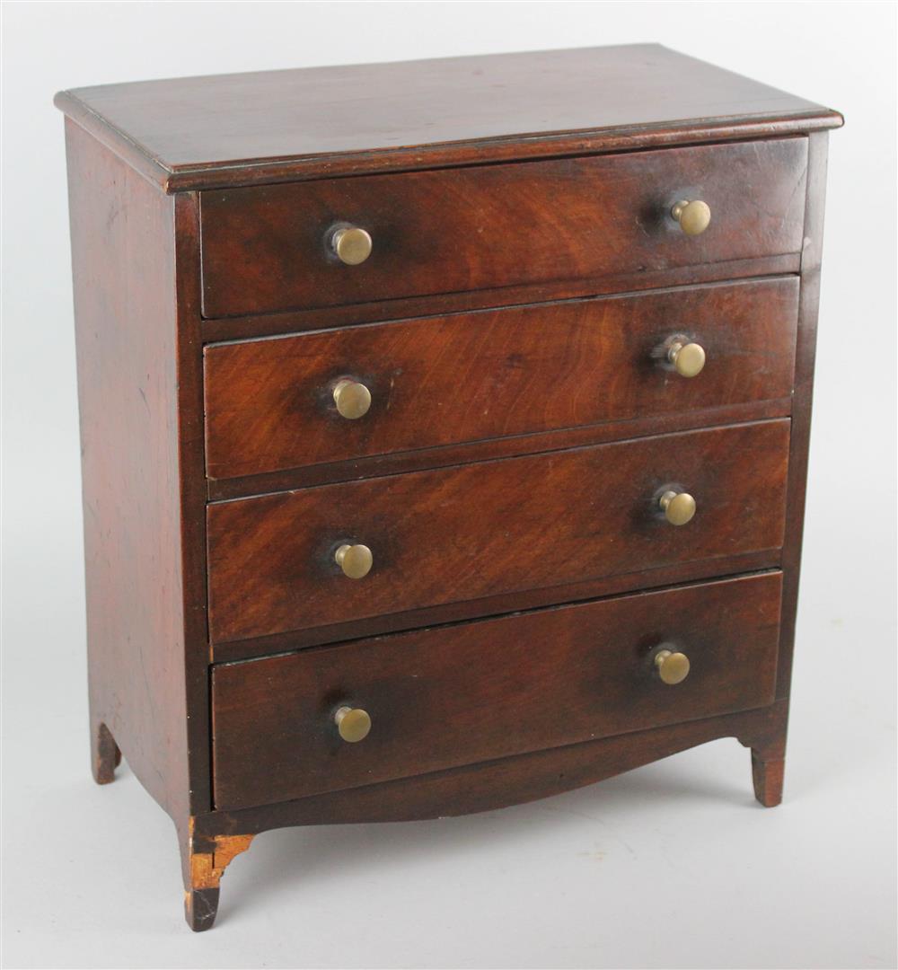 Appraisal: FEDERAL MAHOGANY MINIATURE CHEST OF DRAWERS WITH SCHIFFER ANTIQUES LABEL