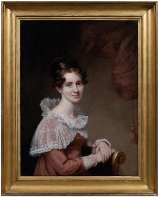 Appraisal: th century portrait seated young woman wearing a lace-trimmed dress