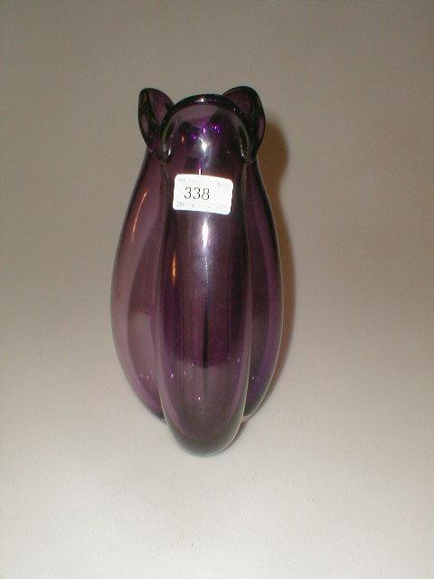 Appraisal: A three lobed amethyst glass vase signed Holmgaard to base